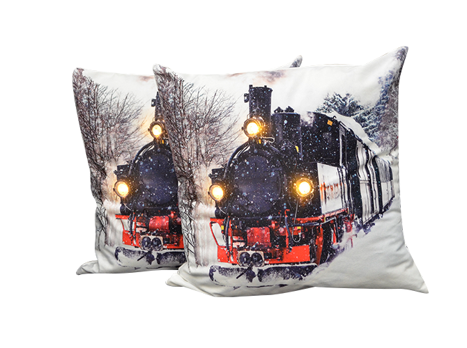 Cojín Con Luz Navideño Tren Negro